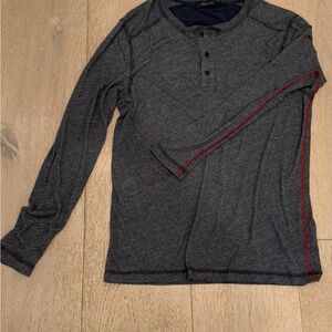 Men's Michael Stars Heather Blue Henley Shirt with Red Stitching